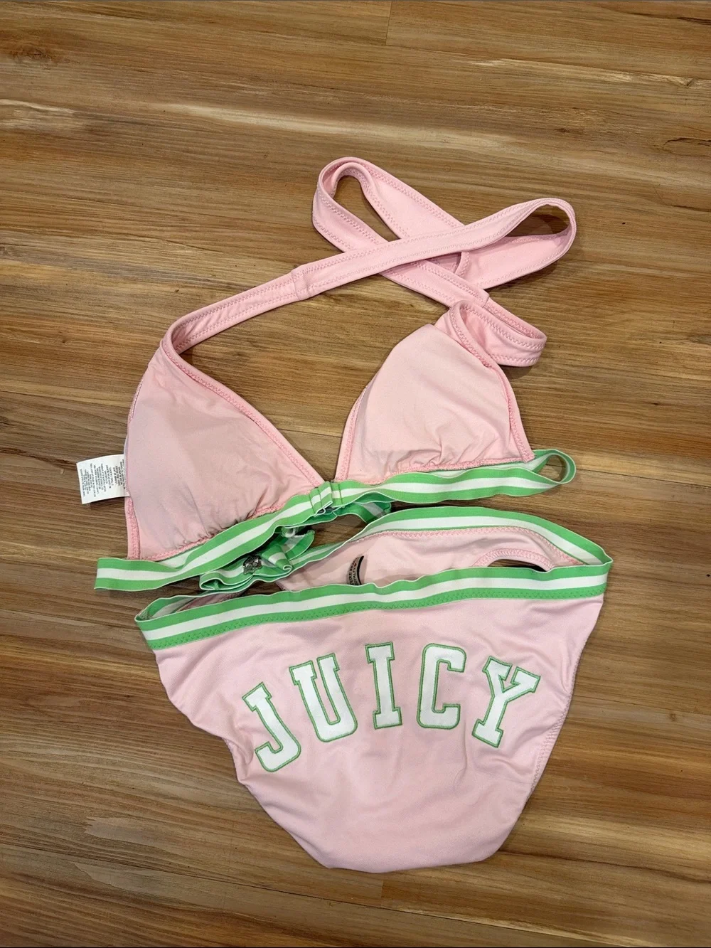 Juicy Couture Pink Bikini with Green Stripe Accents